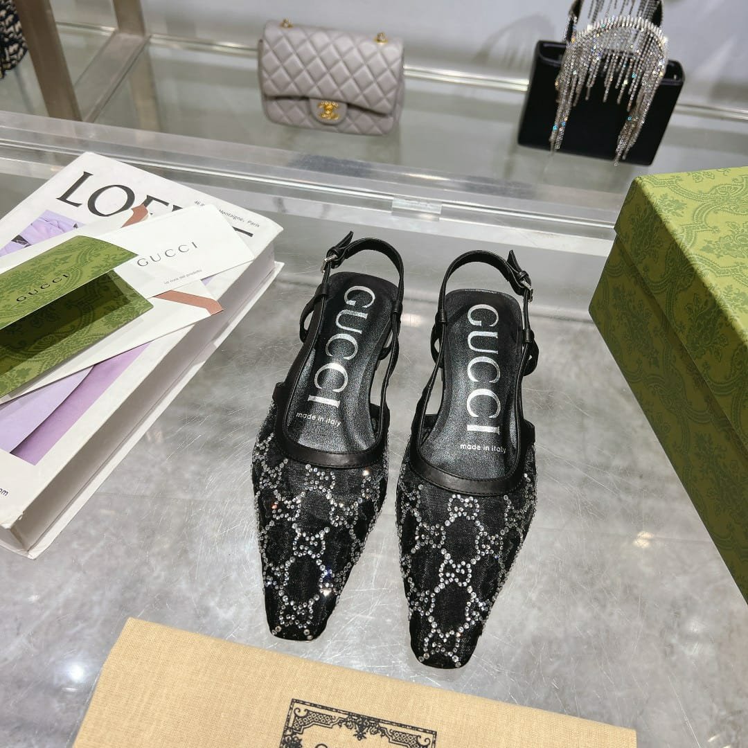 Gvc*1 Gg Embellished Slingback Flats Black