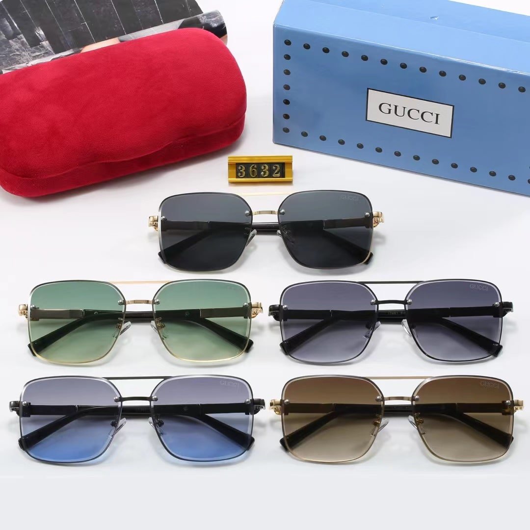 Gvc*1 Square Gradient Vintage Gold Metal Sunglasses Blue
