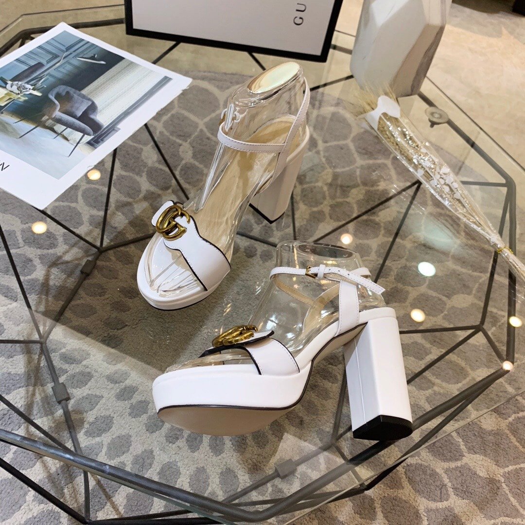 Gvc*1 Gg Leather Heeled Sandal White