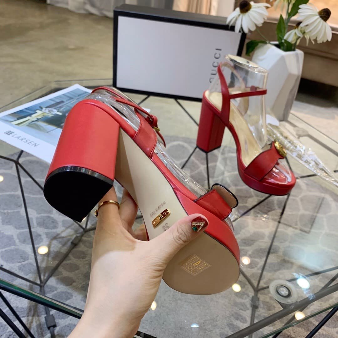Gvc*1 Gg Leather Heeled Sandal Red