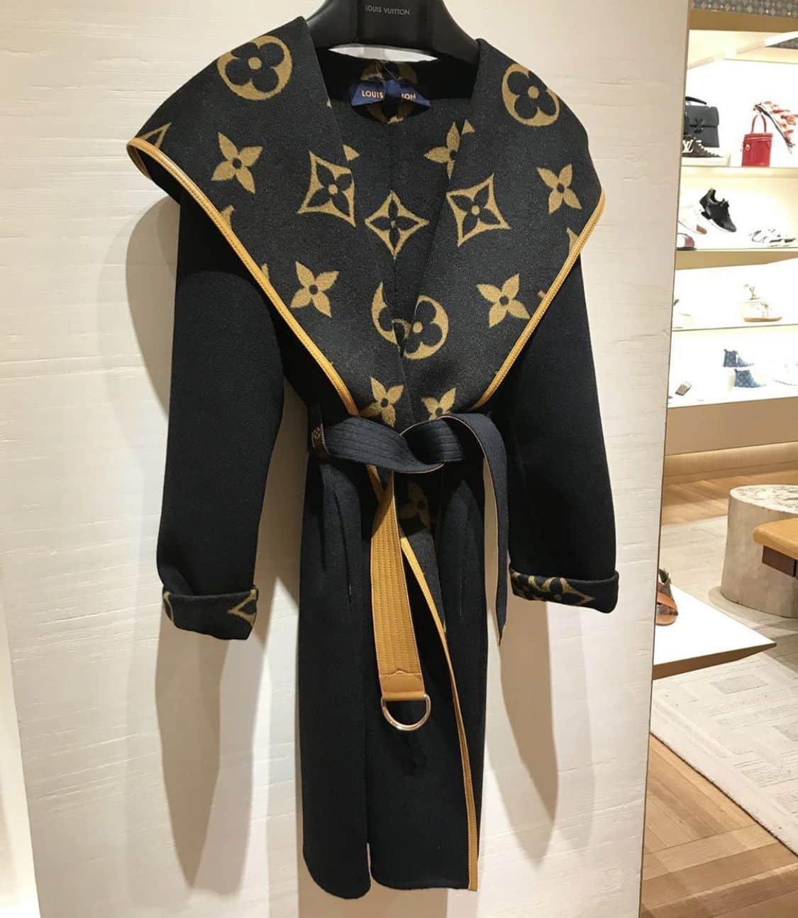 L0vis Vvtt0n Hooded Wrap Coat Monogram Wool In Black