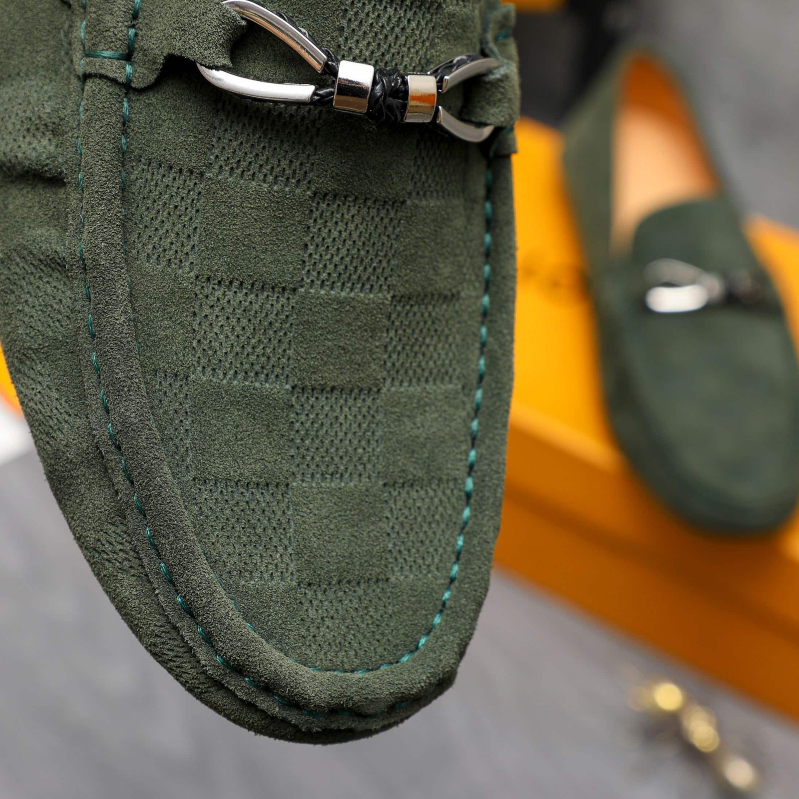 L0vis Vvtt0n Lv Damier Suede Leather Loafers In Dark Green