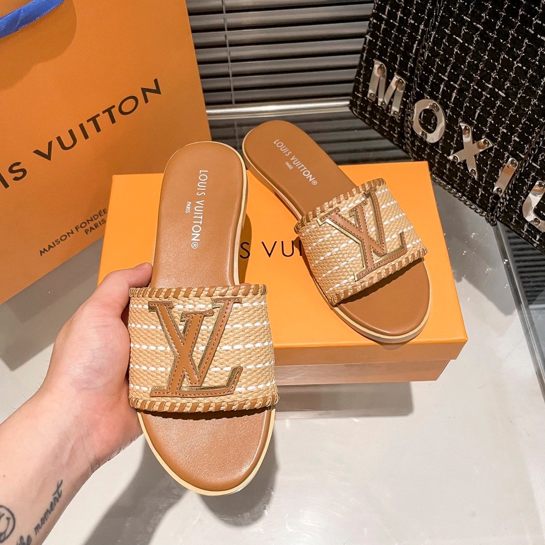 L0vis Vvtt0n Lock It Flat Raffia Mules Brown