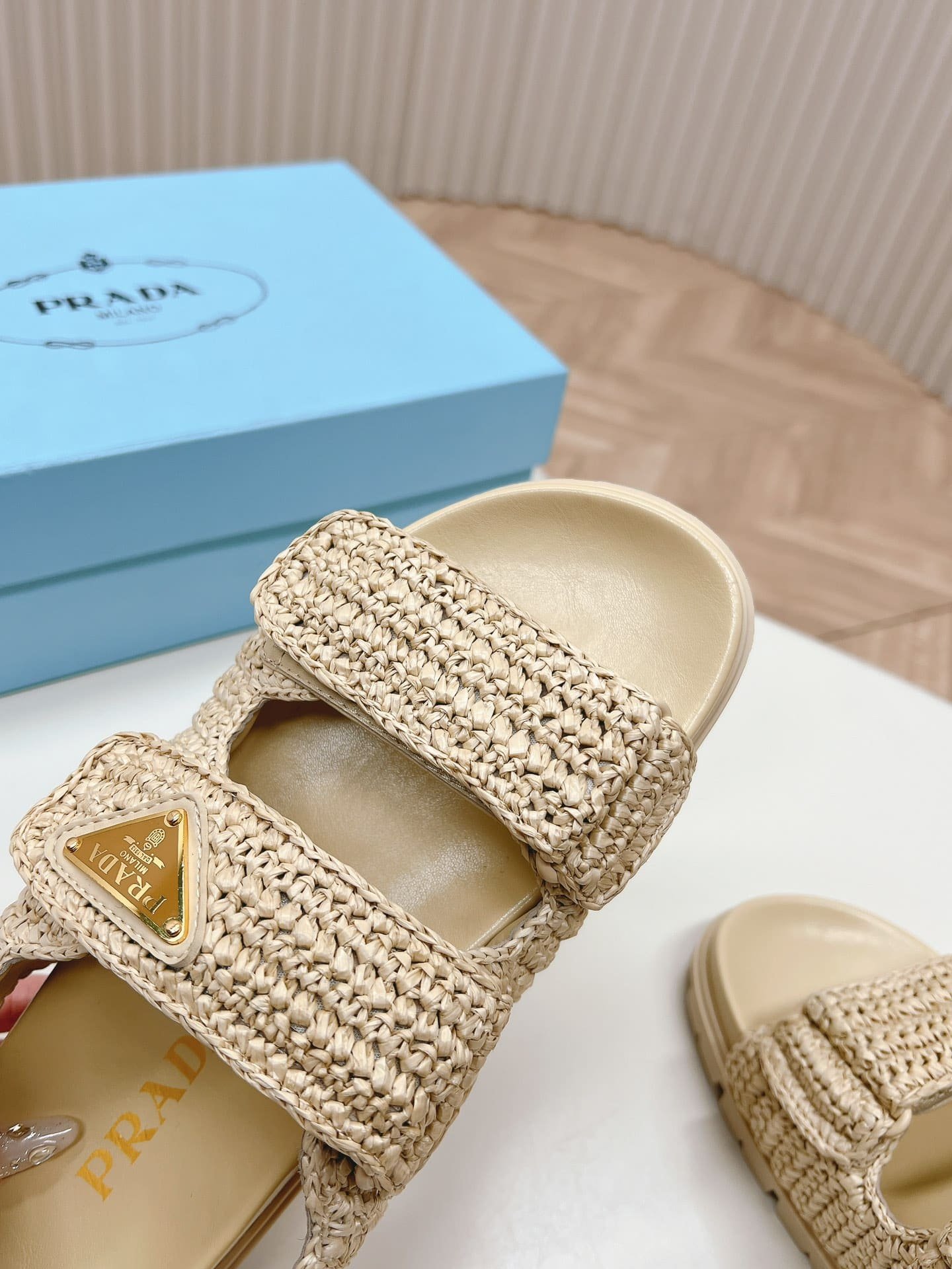 Pra*a Monolith Crochet Raffia Effect Sandals In Neutrals