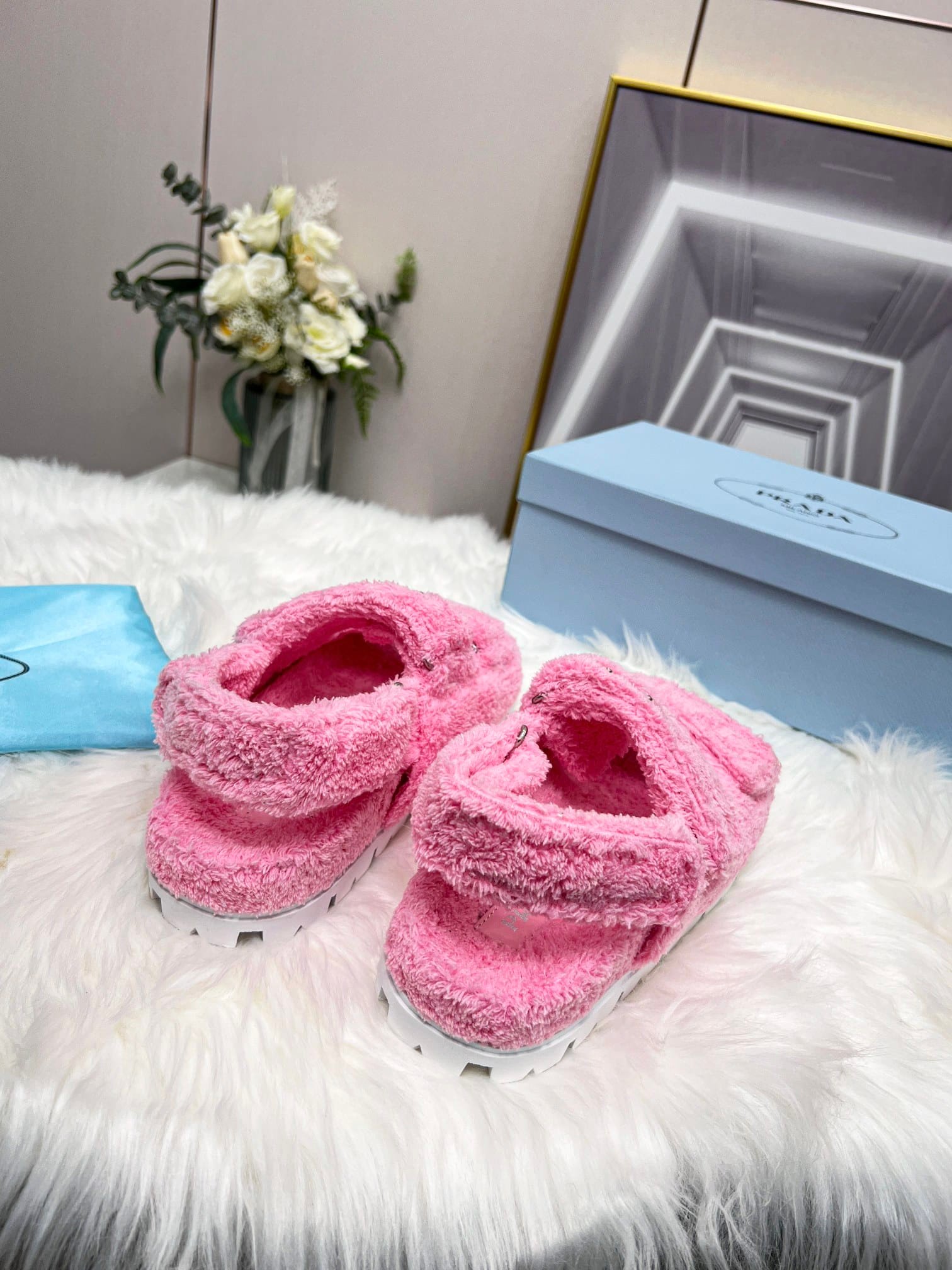 Pra*a Petal Pink Terrycloth Sandals 1X737Mh39F0442Fd020