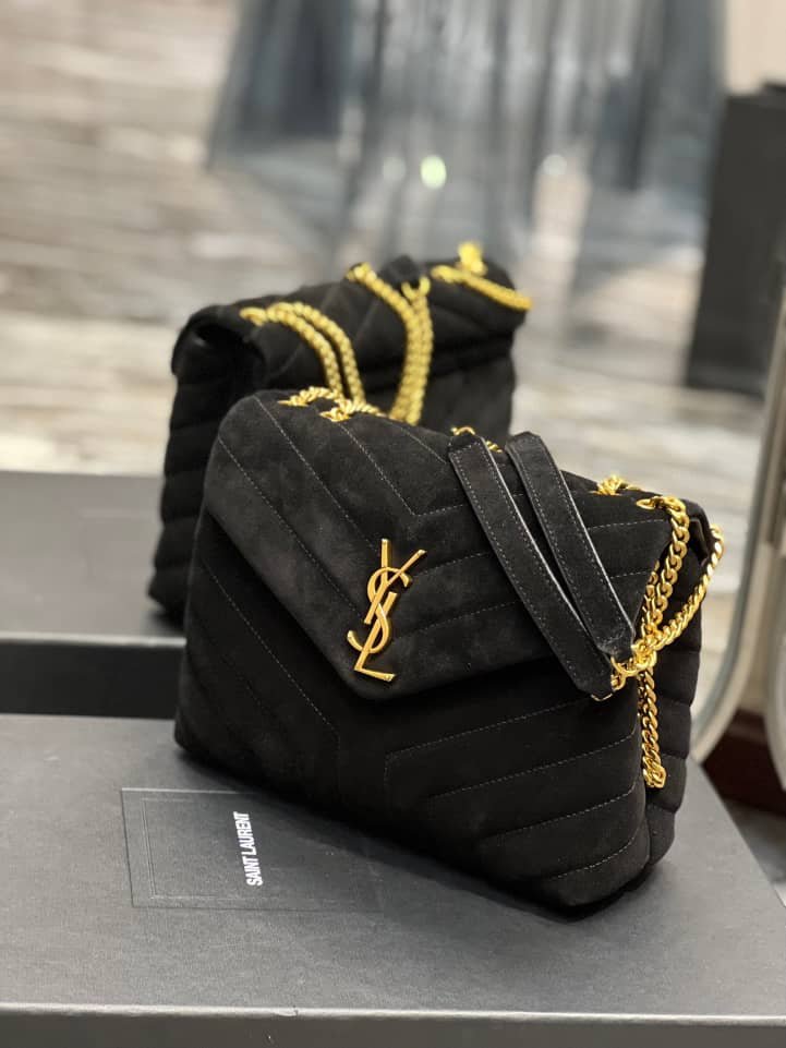 Sa1nt Lau*nt Loulou Small Flap Bag Suede Black 25Cm