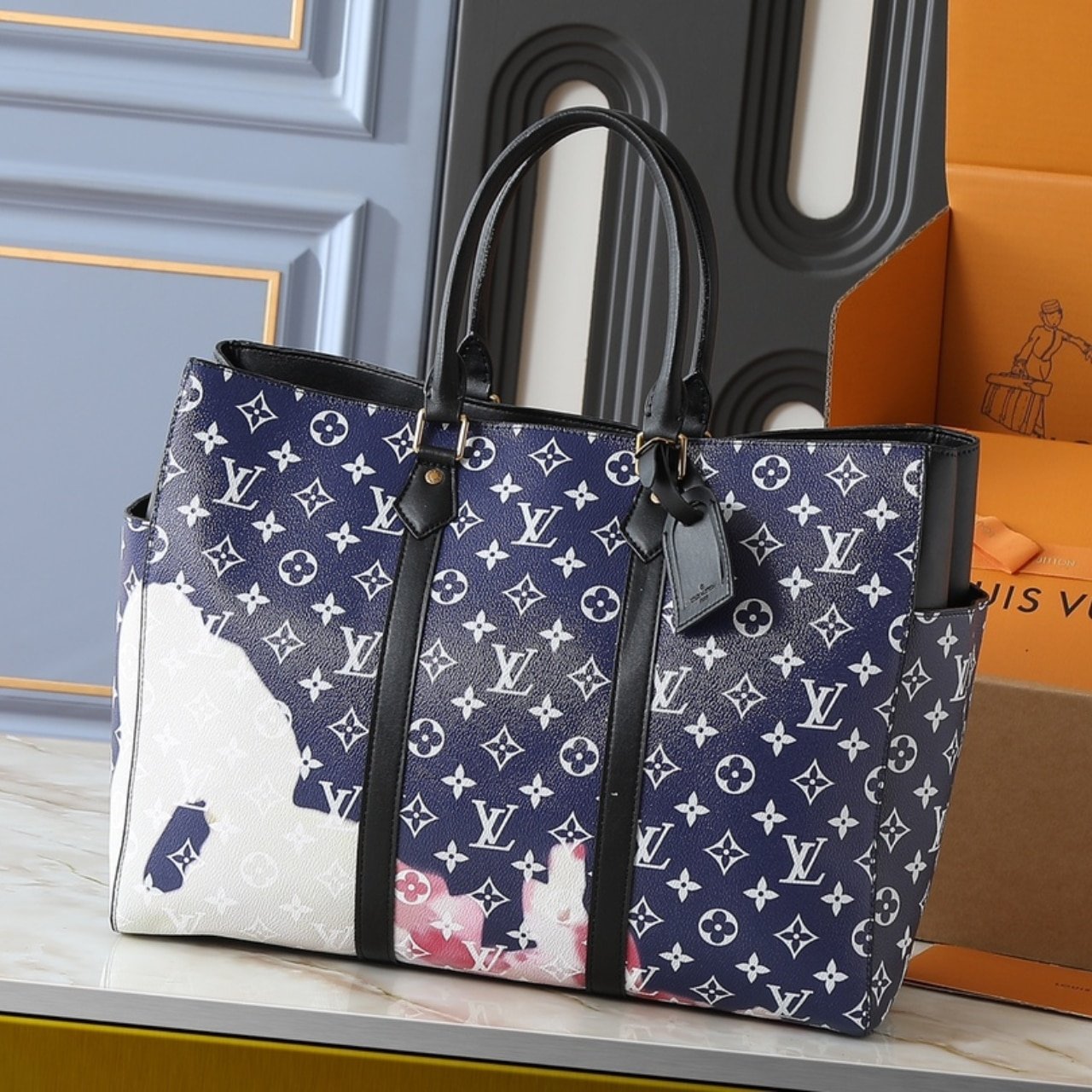 L0vis Vvtt0n Monogram Tote Sac Flat Dark Blue 44Cm