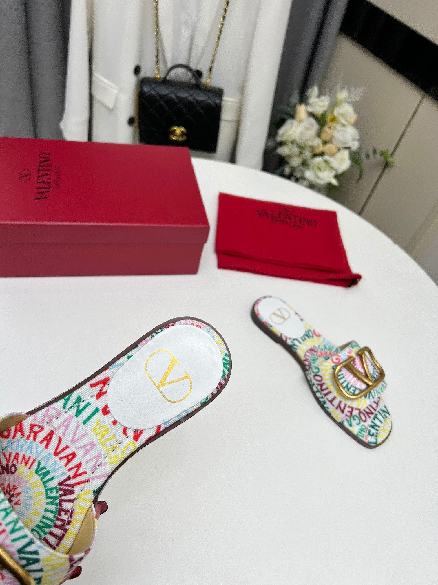 Va1e*ntin0 Garavani Escape Slide Sandal In Canvas With Va1e*ntin0 Loop Print Ws0Bd5Ful Qd7