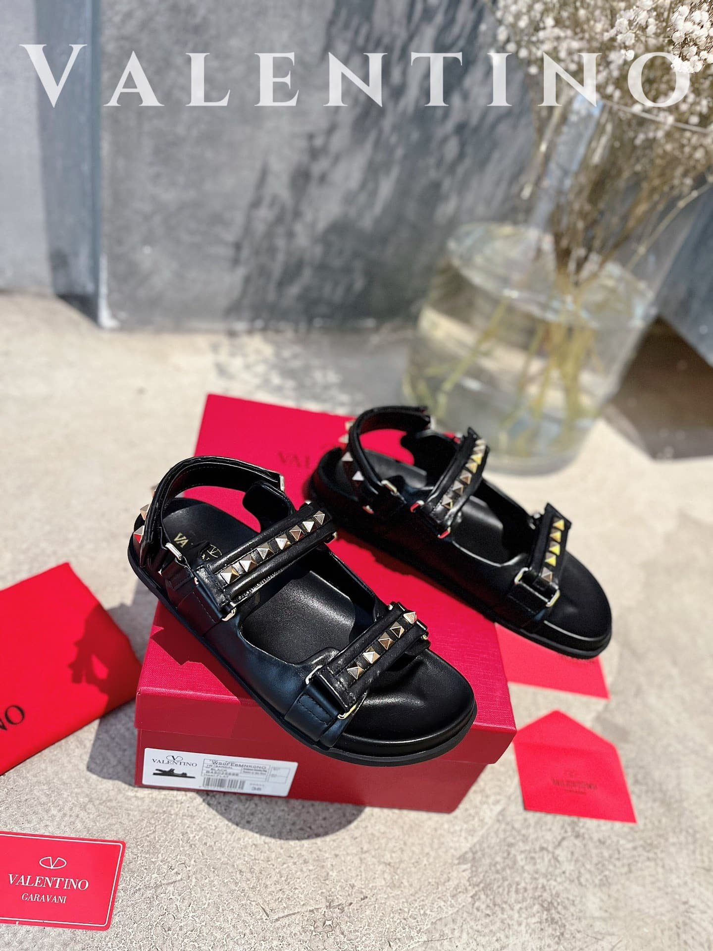 Va1e*ntin0 Garavani Rockstud Flat Sandal In Nappa Leather For Woman In Black Ws0Fe6Mnk 0No