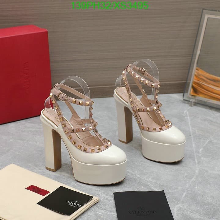 Va1e*ntin0 Rockstud Platform Pump In Patent Leather White