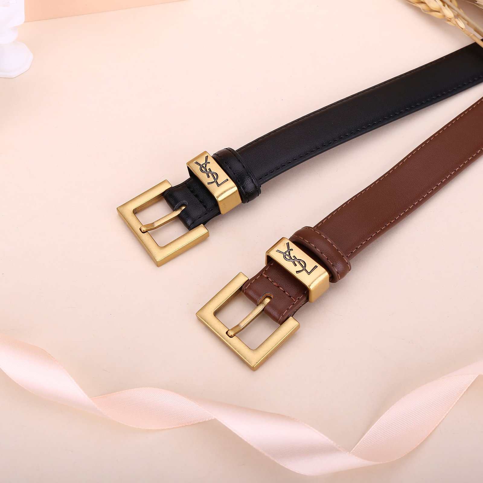 Sa1nt Lau*nt Y51 Square Logo Classic Belt Black 25Mm