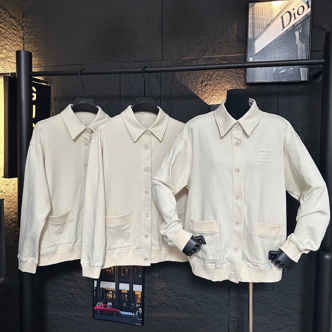 Miu Miu Garment Dyed Cotton Fleece Blouson Jacket Cream Mjl009 14Ru F0K74 S Ooo