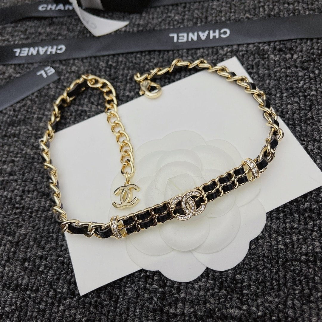 Ch**el Chain Cc Champagne Choker Necklace Ab6890 B06537 Nf006