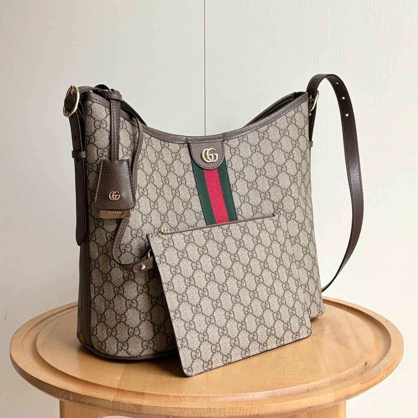 Gvc*1 Ophidia Large Shoulder Bag Beige And Dark Brown 33Cm ‎836871 Fae0K 9853