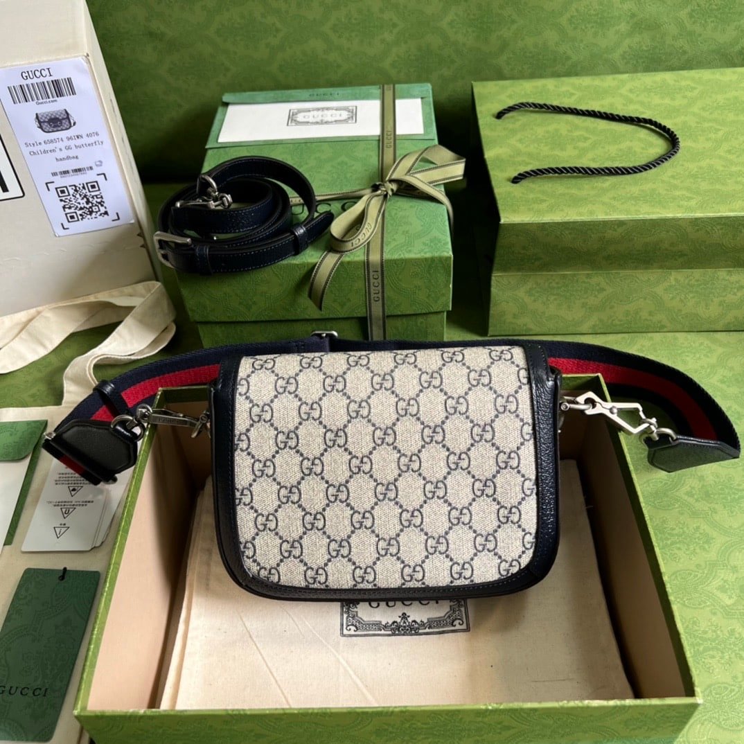 Gvc*1 Horsebit 1955 Small Shoulder Bag GG Svp*me Canvas Navy Blue 20cm 658574 96IWN 4076