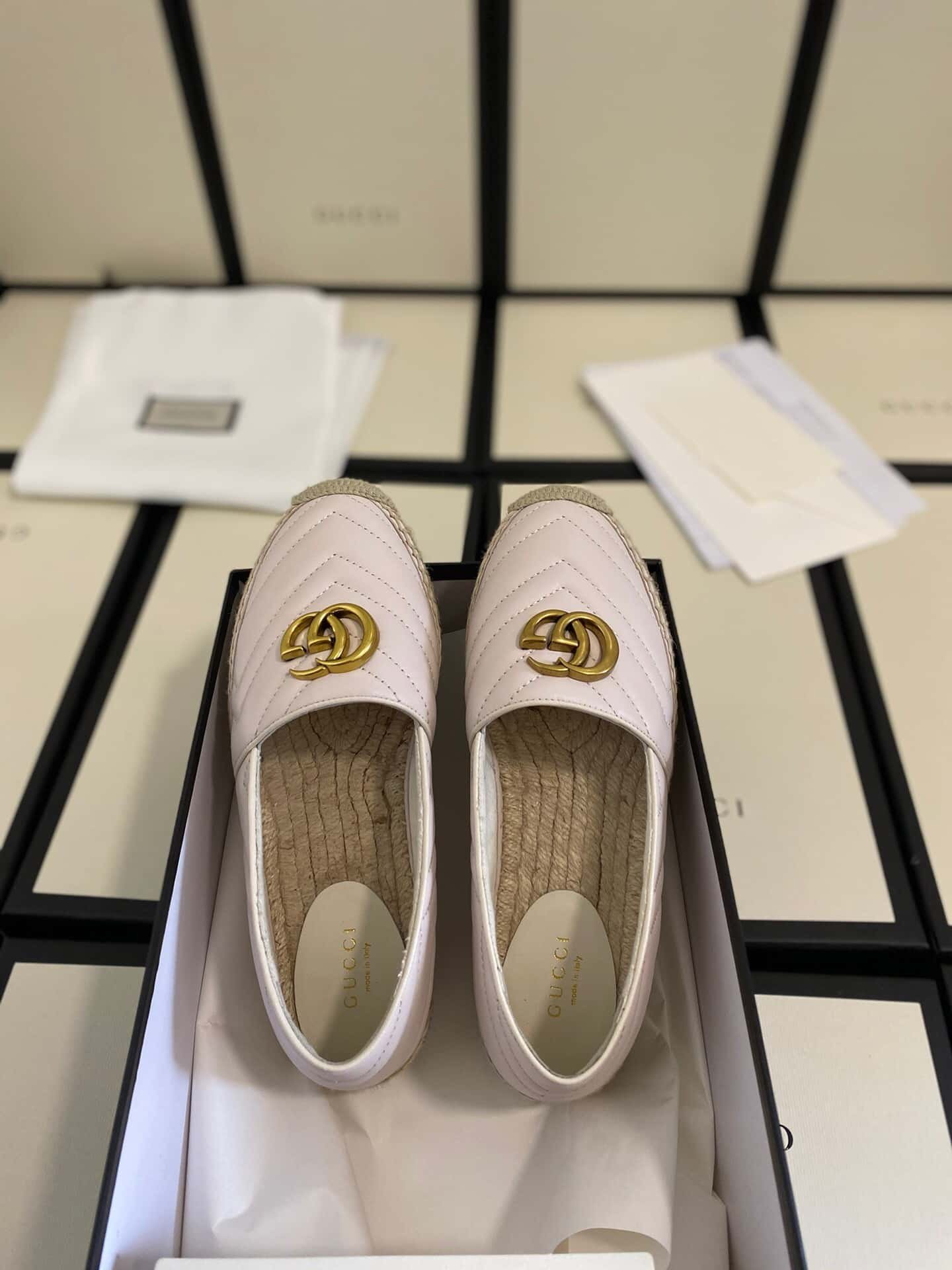 Gvc*1 Leather Espadrille With Double G White 551890 Bko00 1000