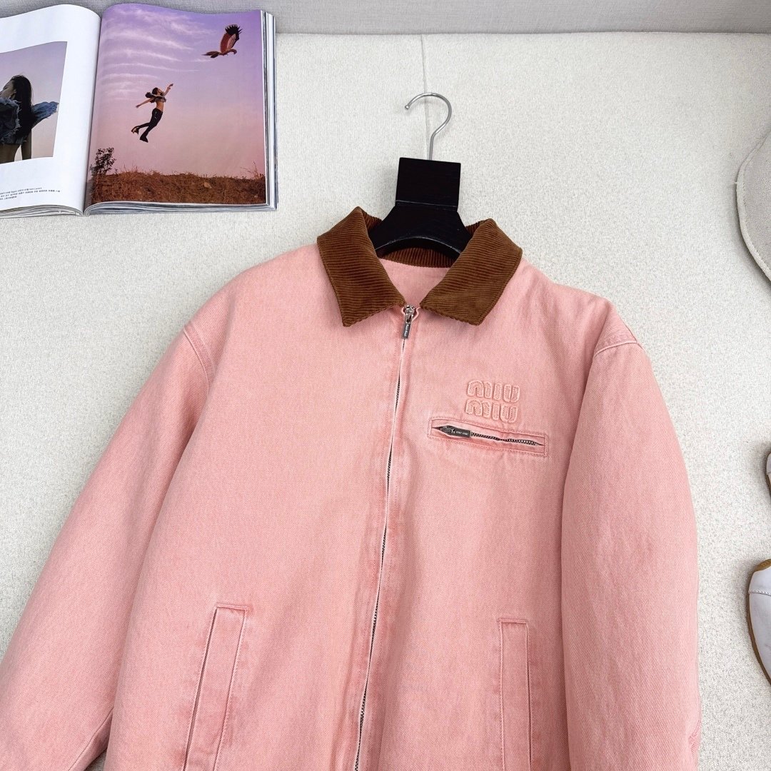 M1um1u Padded Denim Blouson Jacket Pink Gwb221 179Q F0028 S Ooo